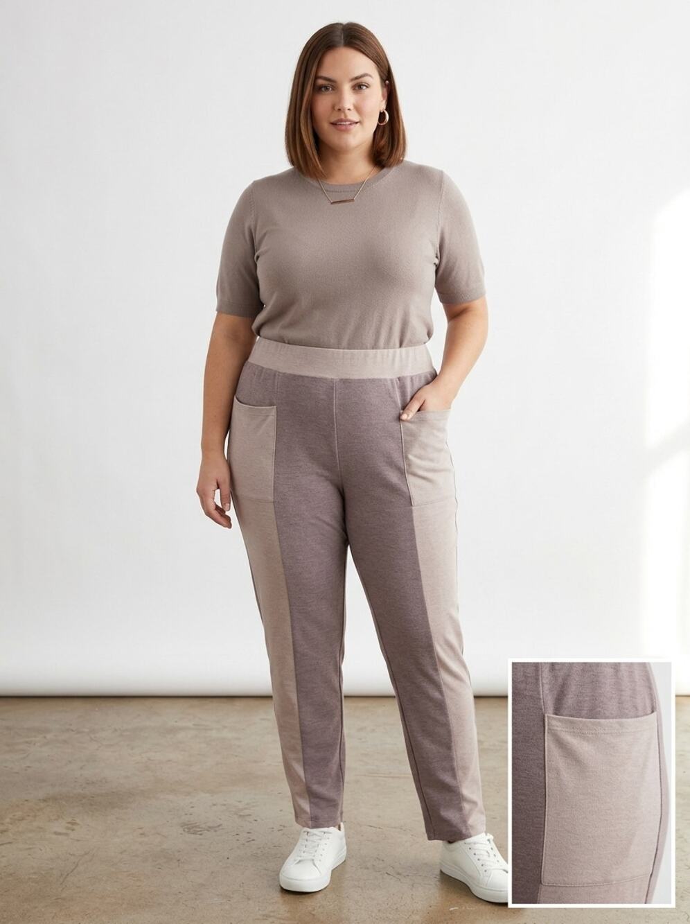 LOGO Lounge by Lori Goldstein Purple Block Knit Elastic Waist Pants Large